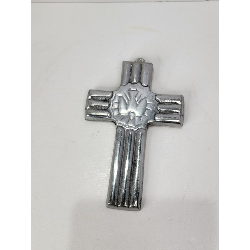 Vintage Silver Tone Cast Metal Holy Spirit Dove Wall Cross Religious Decor 7in